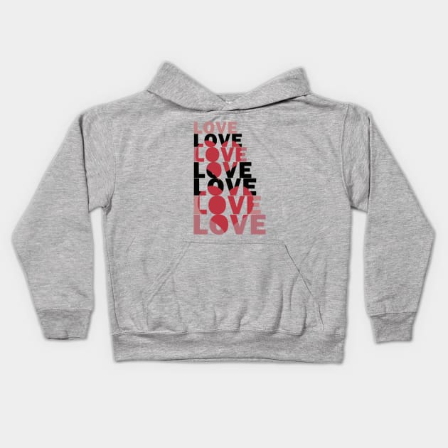 stacked word love with red hearts Kids Hoodie by ownedandloved